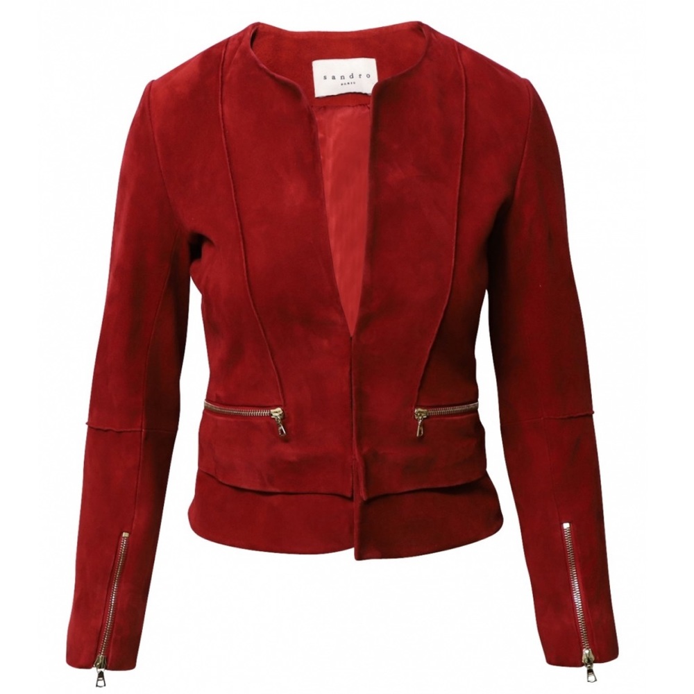 NWT 100% Leather Paris Bordeaux Blazer Jacket, Sandro Paris